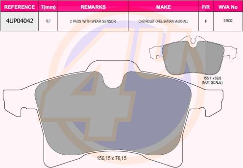 4U 4UP04042 - Тормозные колодки, дисковые, комплект www.autospares.lv