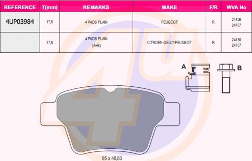 4U 4UP03984 - Тормозные колодки, дисковые, комплект www.autospares.lv