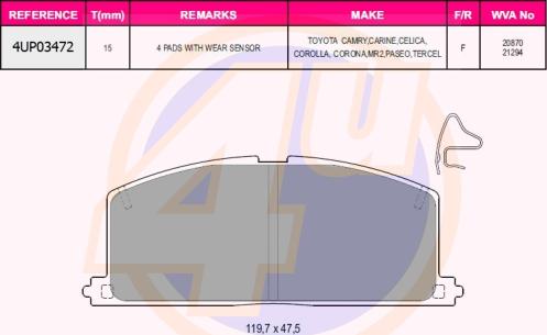 4U 4UP03472 - Brake Pad Set, disc brake www.autospares.lv