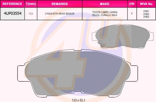 4U 4UP03554 - Тормозные колодки, дисковые, комплект www.autospares.lv