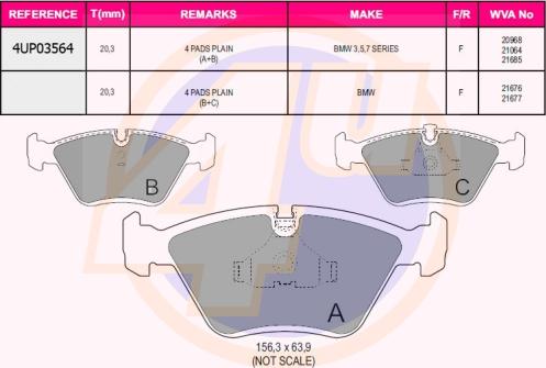 4U 4UP03564 - Тормозные колодки, дисковые, комплект www.autospares.lv