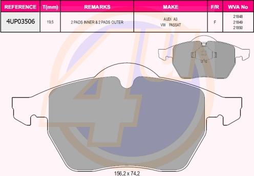 4U 4UP03506 - Brake Pad Set, disc brake www.autospares.lv