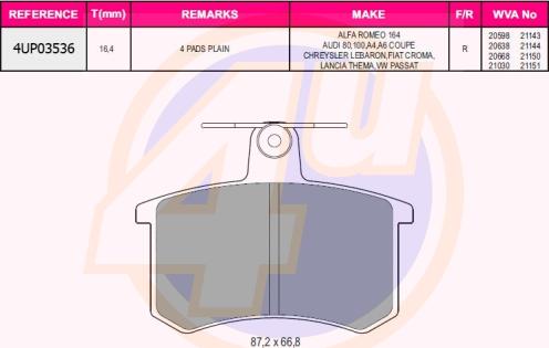 4U 4UP03536 - Тормозные колодки, дисковые, комплект www.autospares.lv