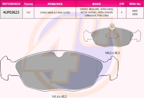 4U 4UP03623 - Brake Pad Set, disc brake www.autospares.lv