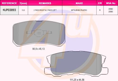 4U 4UP03893 - Brake Pad Set, disc brake www.autospares.lv