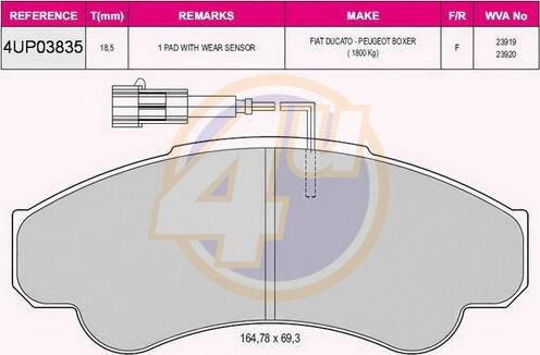 4U 4UP03835 - Тормозные колодки, дисковые, комплект www.autospares.lv