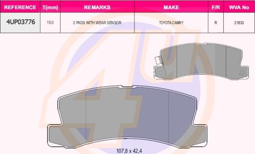 4U 4UP03776 - Brake Pad Set, disc brake www.autospares.lv