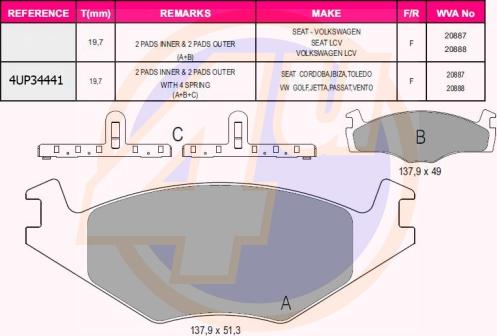 4U 4UP34441 - Тормозные колодки, дисковые, комплект www.autospares.lv