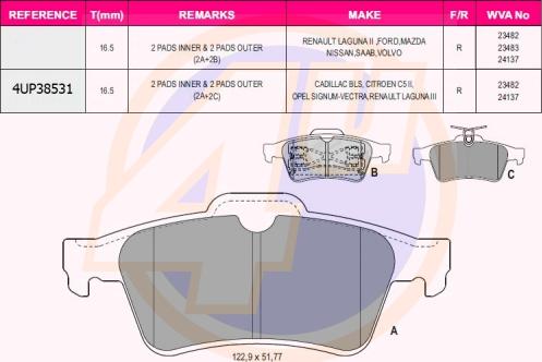 4U 4UP38531 - Bremžu uzliku kompl., Disku bremzes autospares.lv