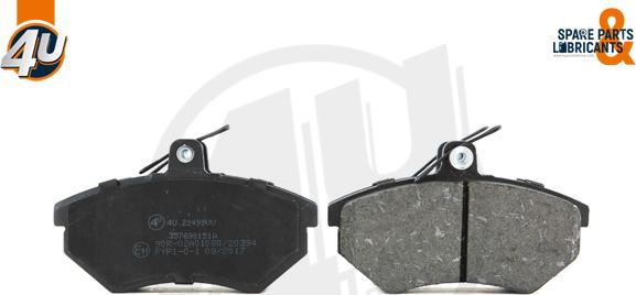 4U Autoparts 22499VV - Тормозные колодки, дисковые, комплект www.autospares.lv