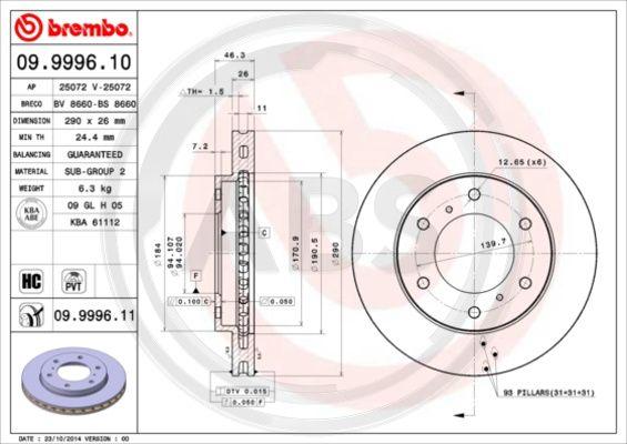 A.B.S. 09.9996.11 - Bremžu diski www.autospares.lv