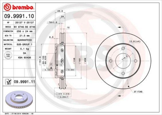 A.B.S. 09.9991.11 - Bremžu diski www.autospares.lv