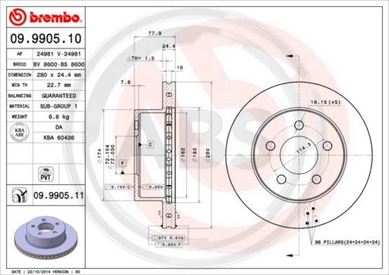 A.B.S. 09.9905.11 - Bremžu diski www.autospares.lv