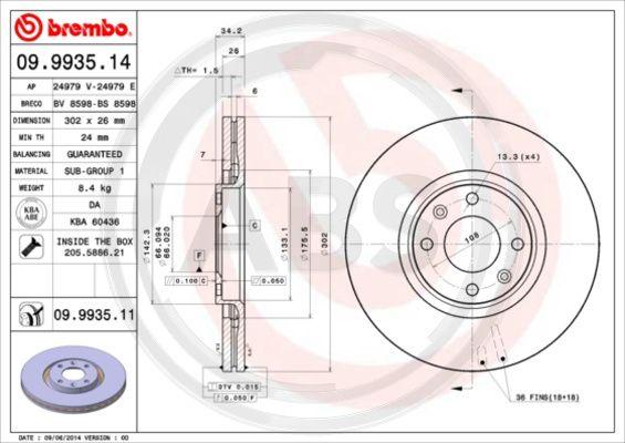 A.B.S. 09.9935.11 - Тормозной диск www.autospares.lv