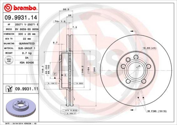 A.B.S. 09.9931.11 - Bremžu diski www.autospares.lv