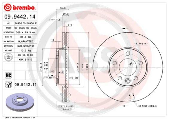 A.B.S. 09.9442.11 - Bremžu diski www.autospares.lv