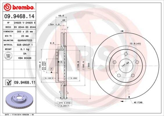 A.B.S. 09.9468.11 - Bremžu diski www.autospares.lv