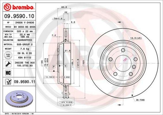 A.B.S. 09.9590.11 - Bremžu diski www.autospares.lv