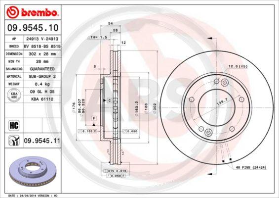 A.B.S. 09.9545.10 - Bremžu diski www.autospares.lv