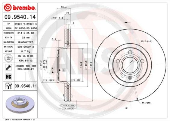 A.B.S. 09.9540.11 - Bremžu diski www.autospares.lv