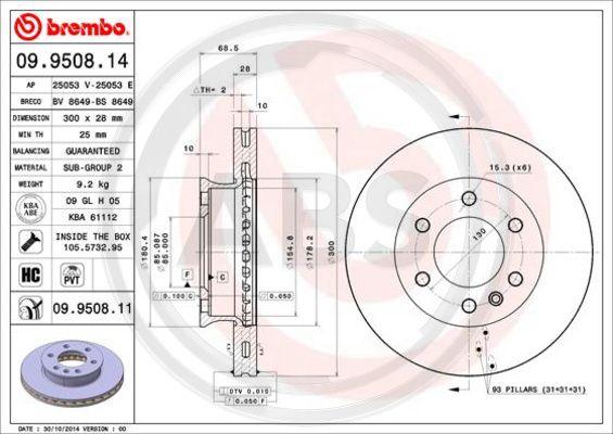 A.B.S. 09.9508.11 - Bremžu diski www.autospares.lv