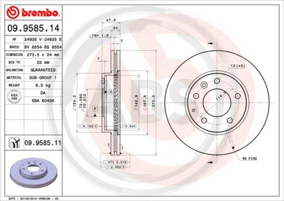 A.B.S. 09.9585.11 - Bremžu diski www.autospares.lv