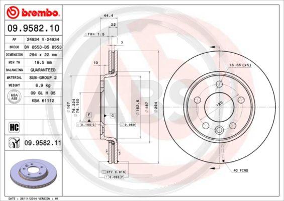 A.B.S. 09.9582.11 - Bremžu diski www.autospares.lv