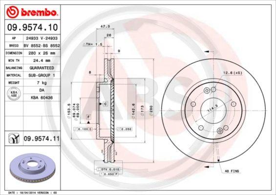 A.B.S. 09.9574.11 - Bremžu diski www.autospares.lv