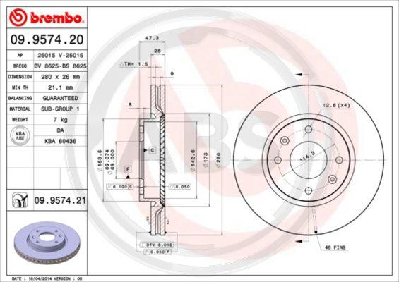 A.B.S. 09.9574.21 - Bremžu diski www.autospares.lv