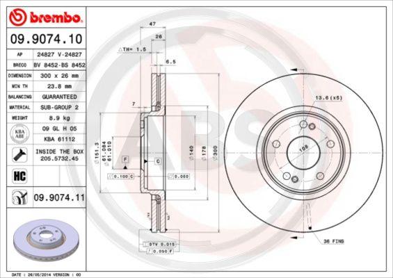 A.B.S. 09.9074.11 - Bremžu diski www.autospares.lv