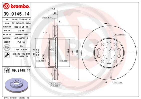 A.B.S. 09.9145.11 - Bremžu diski autospares.lv