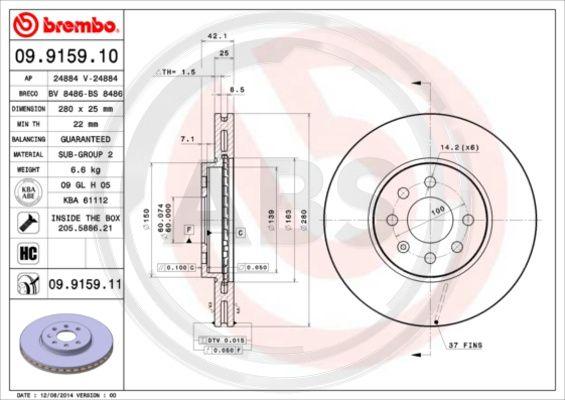 A.B.S. 09.9159.11 - Bremžu diski www.autospares.lv