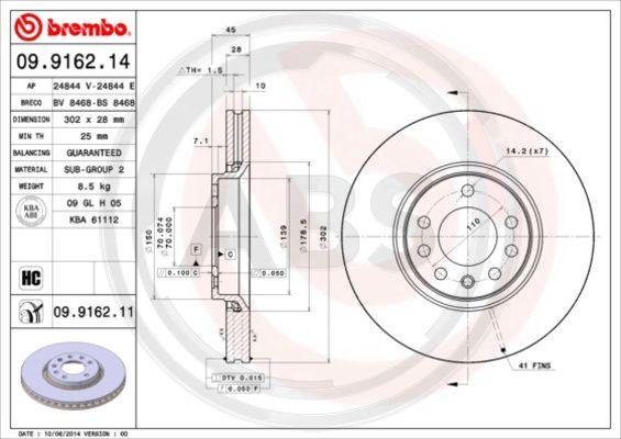 A.B.S. 09.9162.11 - Bremžu diski www.autospares.lv