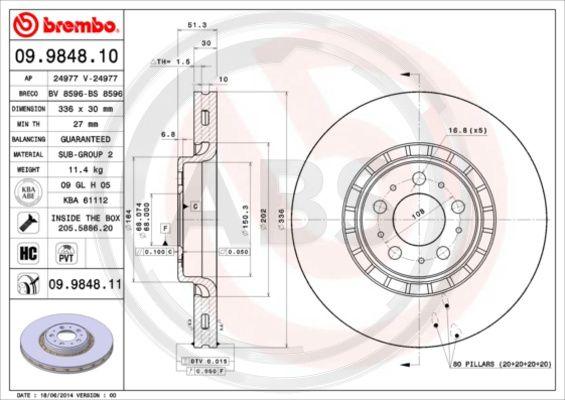 A.B.S. 09.9848.11 - Bremžu diski www.autospares.lv