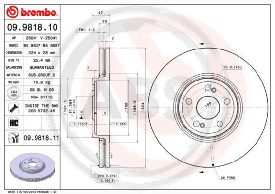 A.B.S. 09.9818.11 - Bremžu diski www.autospares.lv