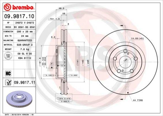 A.B.S. 09.9817.11 - Bremžu diski www.autospares.lv