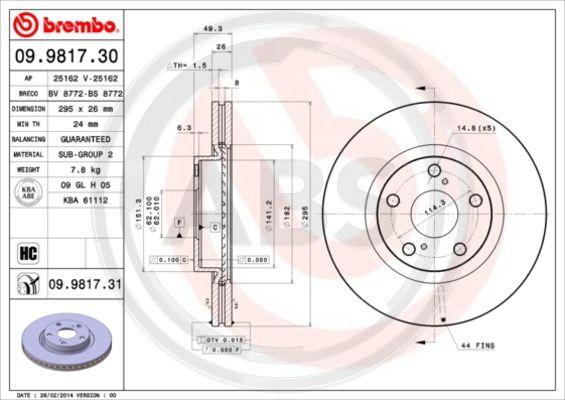 A.B.S. 09.9817.31 - Bremžu diski www.autospares.lv