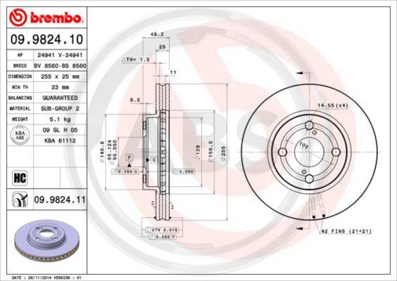 A.B.S. 09.9824.10 - Bremžu diski autospares.lv