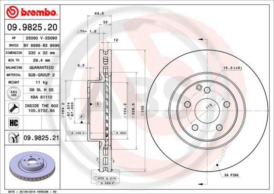 A.B.S. 09.9825.21 - Bremžu diski www.autospares.lv