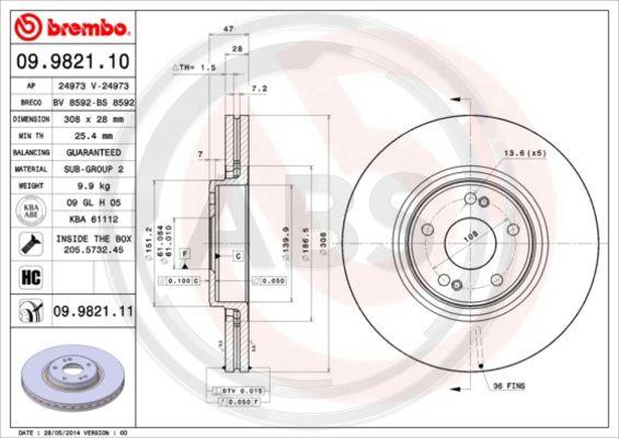 A.B.S. 09.9821.11 - Bremžu diski www.autospares.lv