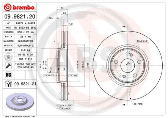 A.B.S. 09.9821.21 - Bremžu diski www.autospares.lv