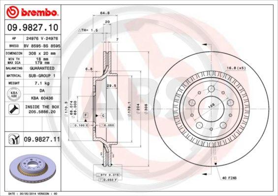 A.B.S. 09.9827.11 - Bremžu diski www.autospares.lv