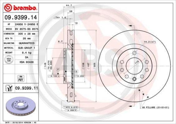 A.B.S. 09.9399.11 - Bremžu diski www.autospares.lv