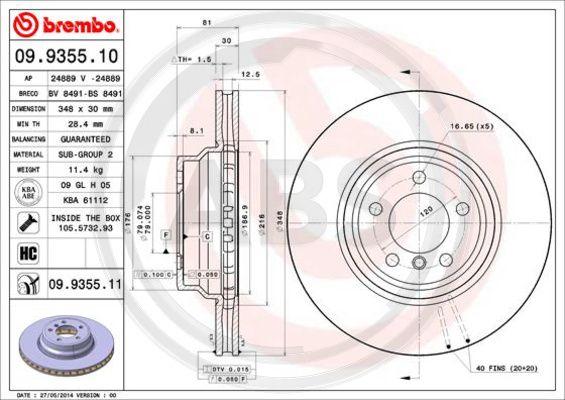 A.B.S. 09.9355.11 - Bremžu diski www.autospares.lv