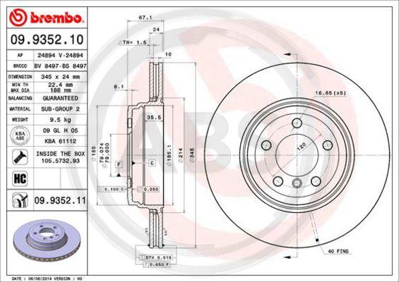 A.B.S. 09.9352.11 - Bremžu diski www.autospares.lv