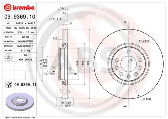 A.B.S. 09.9369.11 - Тормозной диск www.autospares.lv