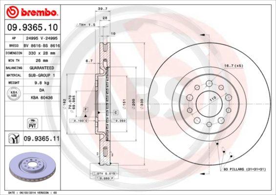 A.B.S. 09.9365.10 - Bremžu diski www.autospares.lv