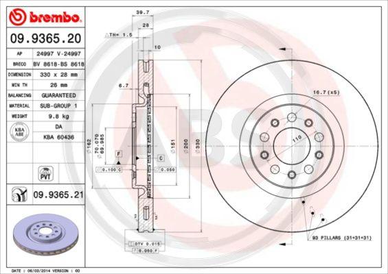 A.B.S. 09.9365.21 - Bremžu diski www.autospares.lv