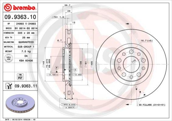 A.B.S. 09.9363.11 - Bremžu diski www.autospares.lv