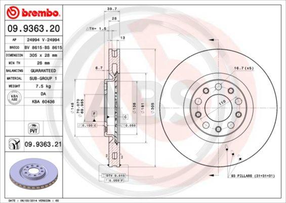 A.B.S. 09.9363.21 - Bremžu diski www.autospares.lv